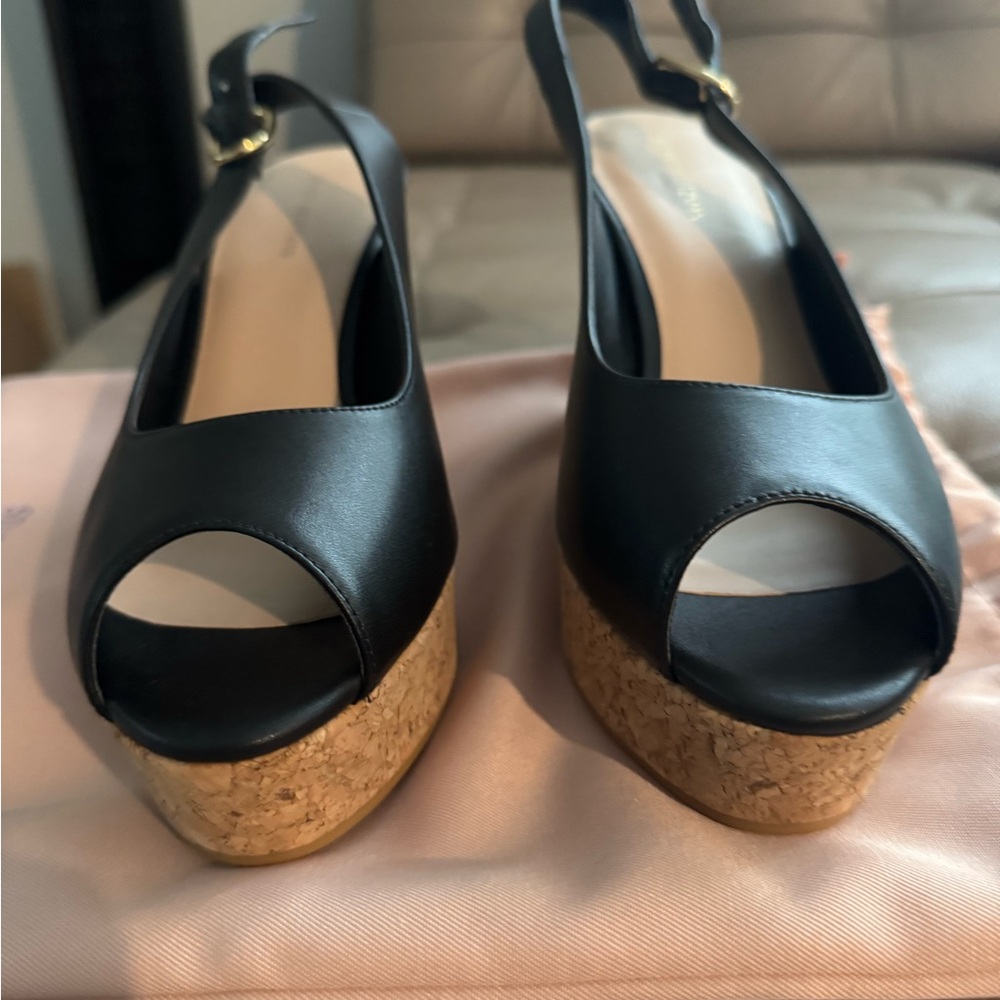 Stuart Weitzman Black Leather Platform Sandals